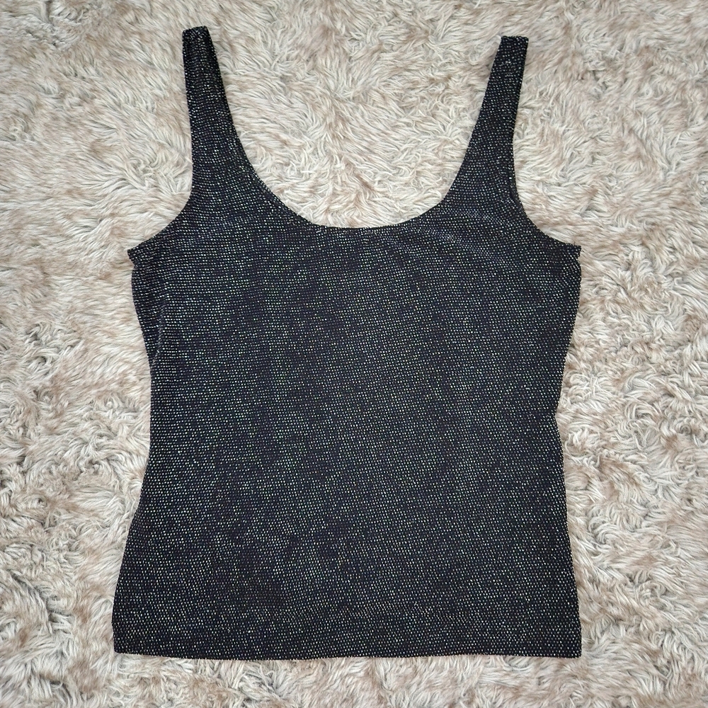 Alex Evenings Sleeveless Knit Tank‎ Black And Metallic Silver Women's Size Small